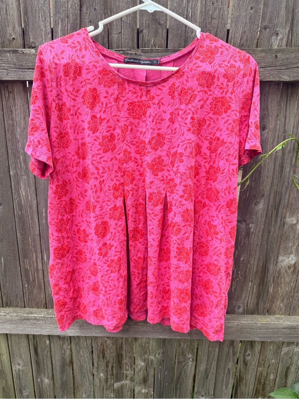 Gudrun Sjoden L 100% Organic Cotton Pink Floral Short-Sleeve Peplum Tee